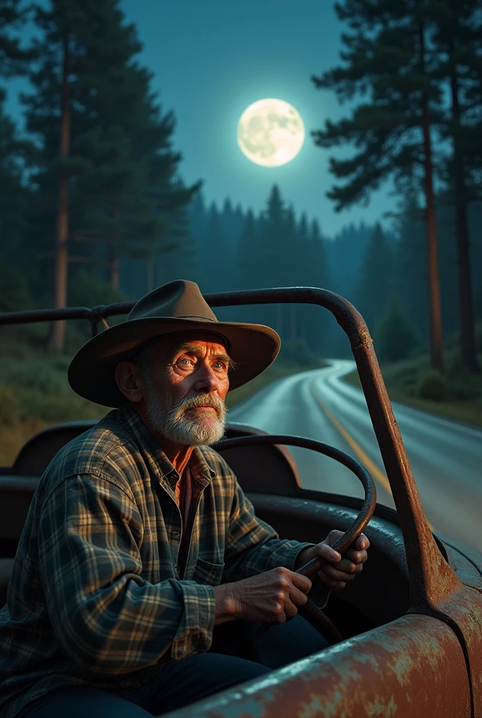 Night old
truck ride on road