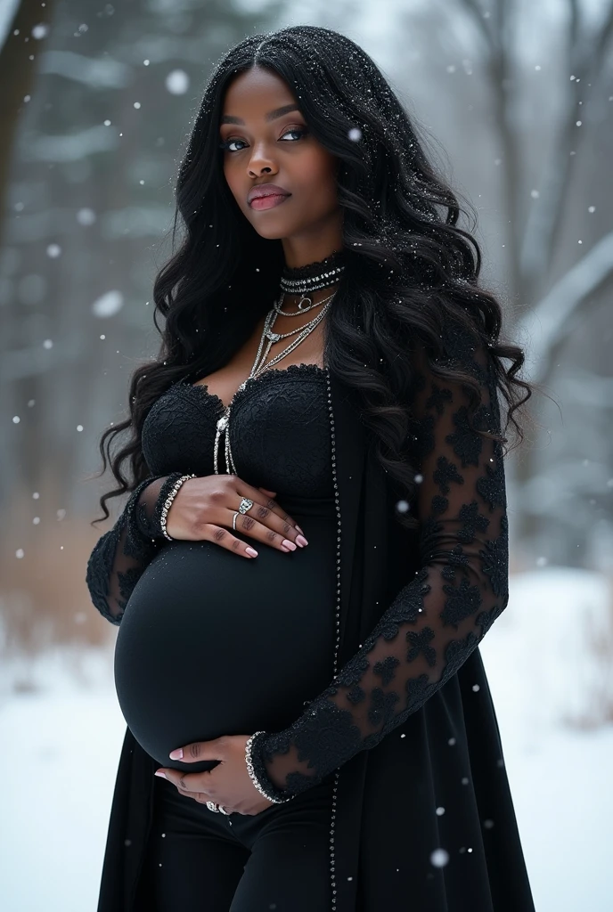 sexy  goth african woman pregnant winter  proud