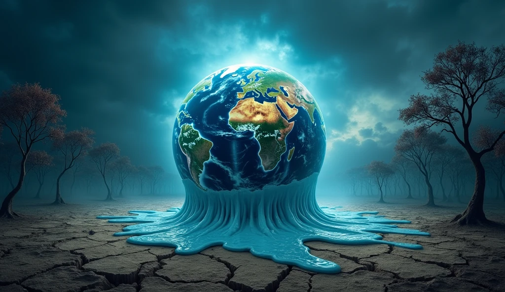 Global warming symbol image, earth planet melting 