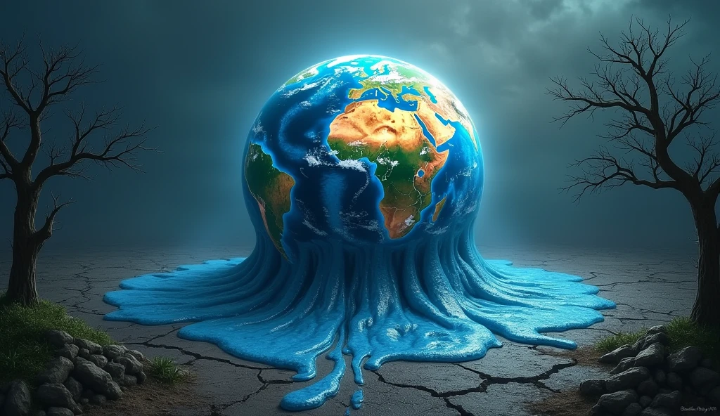 Global warming symbol image, earth planet melting 