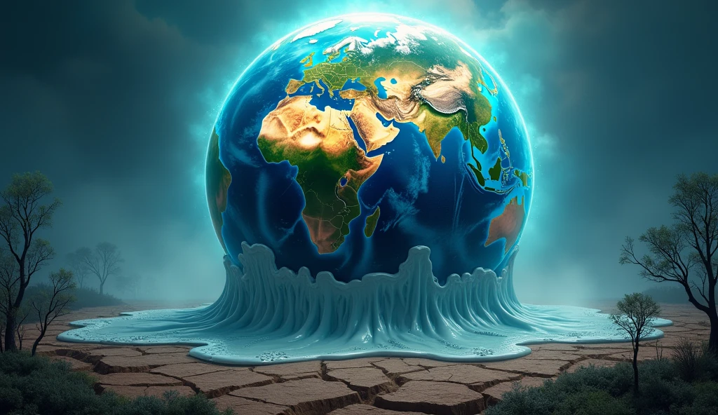 Global warming symbol image, earth planet melting 