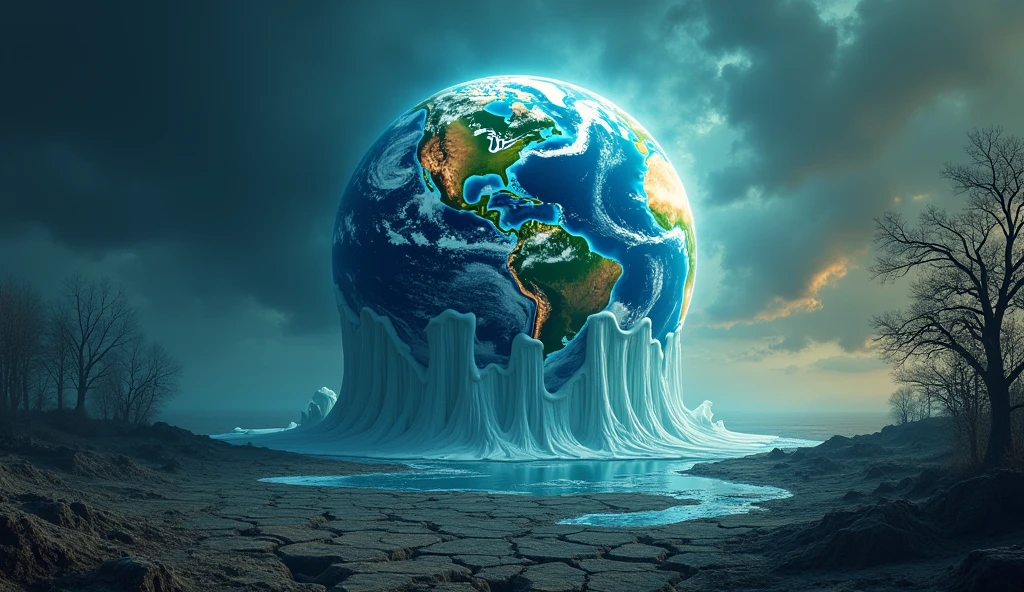 Global warming symbol image, earth planet melting 