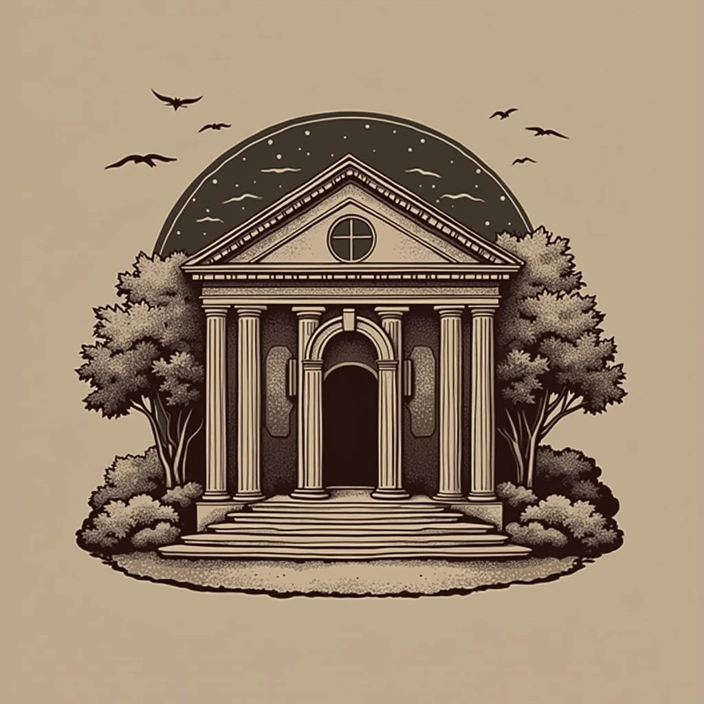 "Create a simple logo that resembles a tabernacle, designed to look like a temple. The structure should feature key architectural elements such as columns and a central entrance, symbolizing a place of worship. Keep the design clean and straightforward, emphasizing the spiritual significance of the tabernacle while maintaining simplicity and clarity. The overall look should capture the essence of a temple in a minimalist and elegant way."