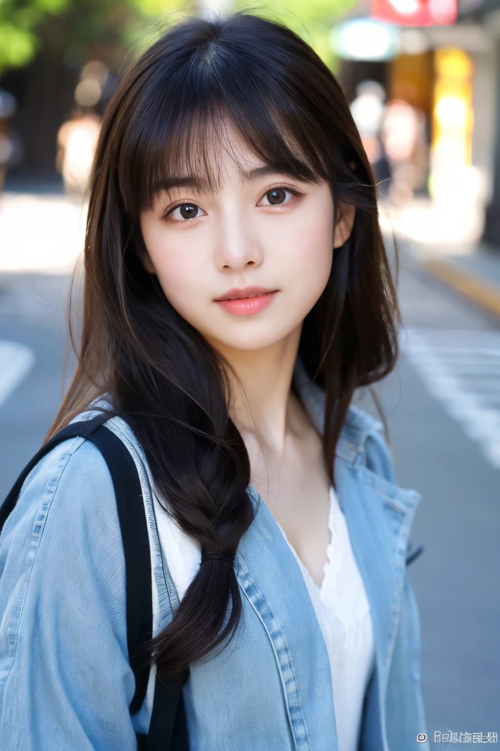 (Highest quality: 1.3), (Very detailed: 1.3)、High resolution、8k wallpaper、Perfect dynamic composition,、 (masterpiece: 1.3),
Beautiful Eyes、Natural color lip、 ((Japanese Idols))、very cute、20-year-old、
(street)、