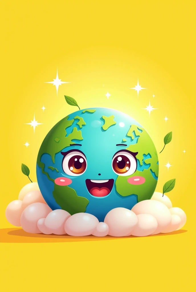 Cute planet earth, animated cartoon, profile pic, yellow backdrop