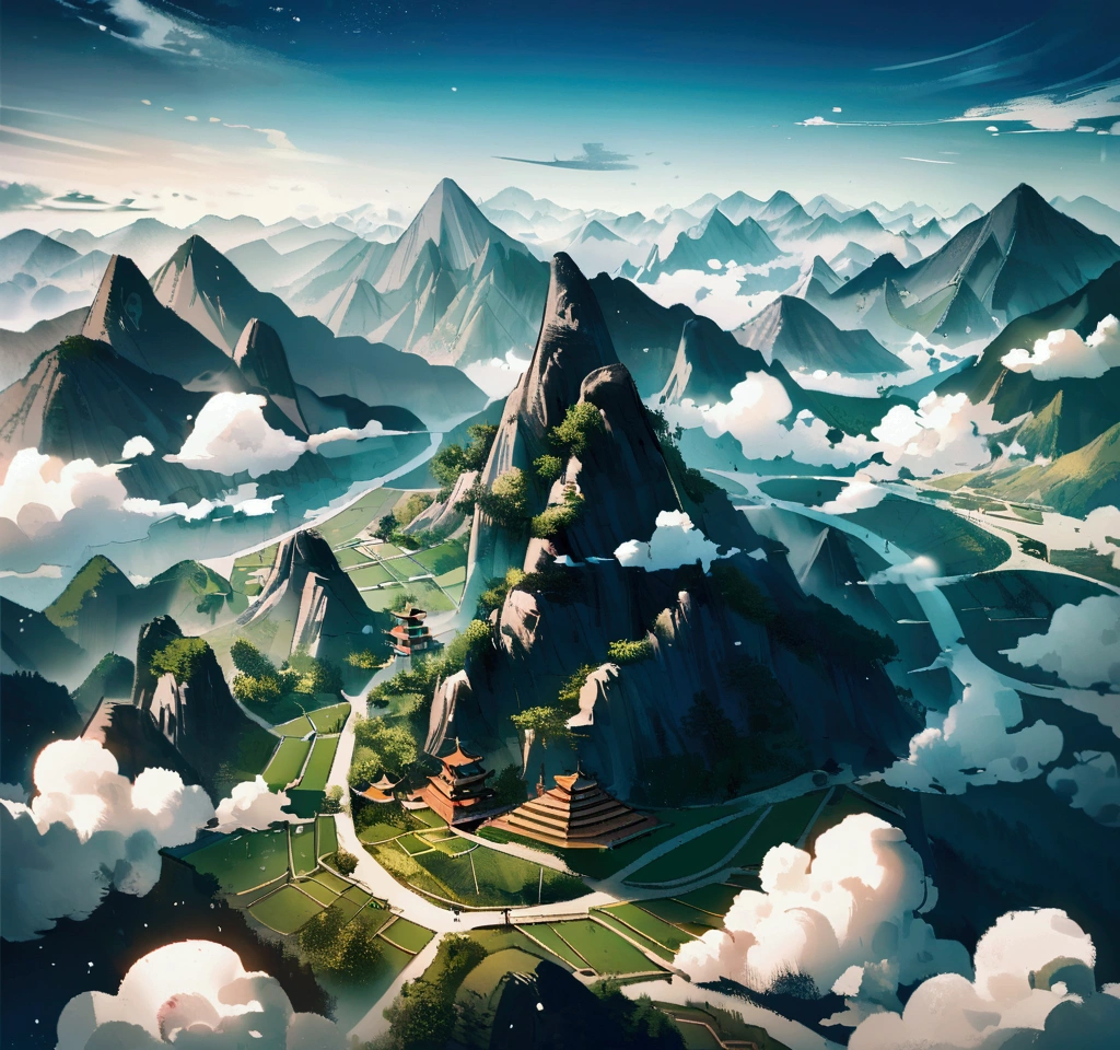 Beautiful natural scenery of China, sồng, hồ, mountain, cloud, mystical beauty, Aerial view.