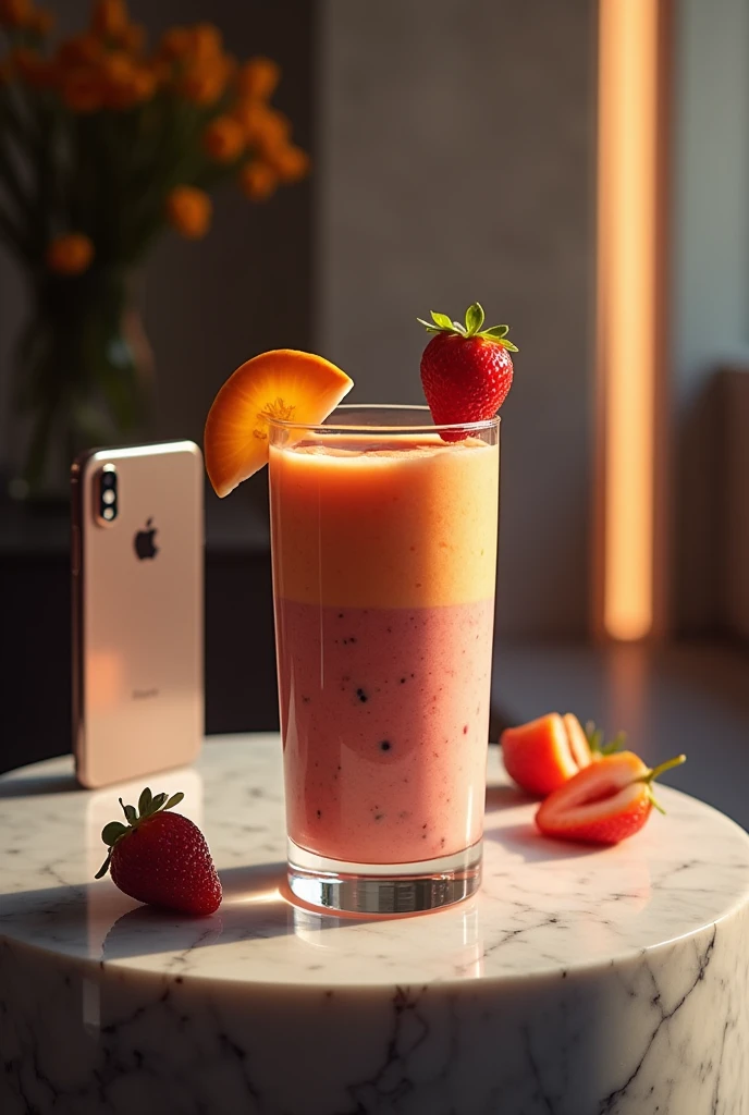 Hin Smoothie drink iPhones shot breaking new podium luxury studio light shadow