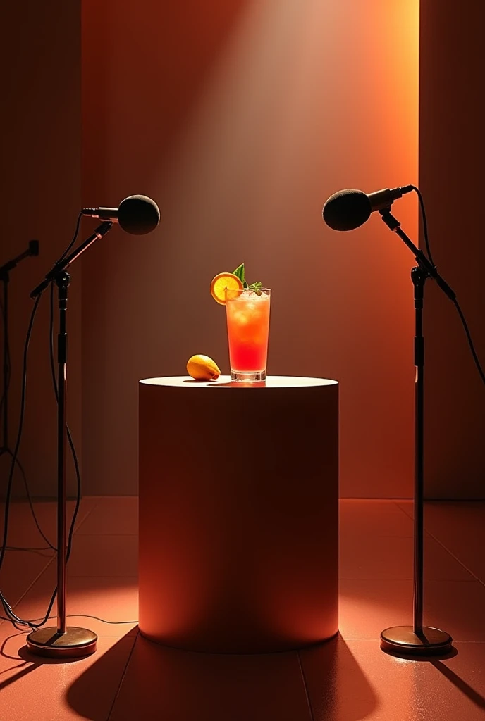 Hin Smoothie drink microphones breaking new podium luxury studio light shadow 