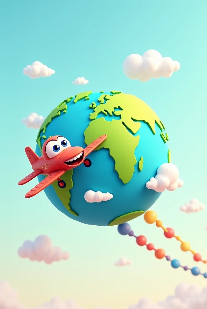 Planet Earth and cute plane, animated cartoon, profile pic