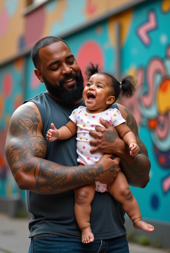 A baby girl rap by a big guy