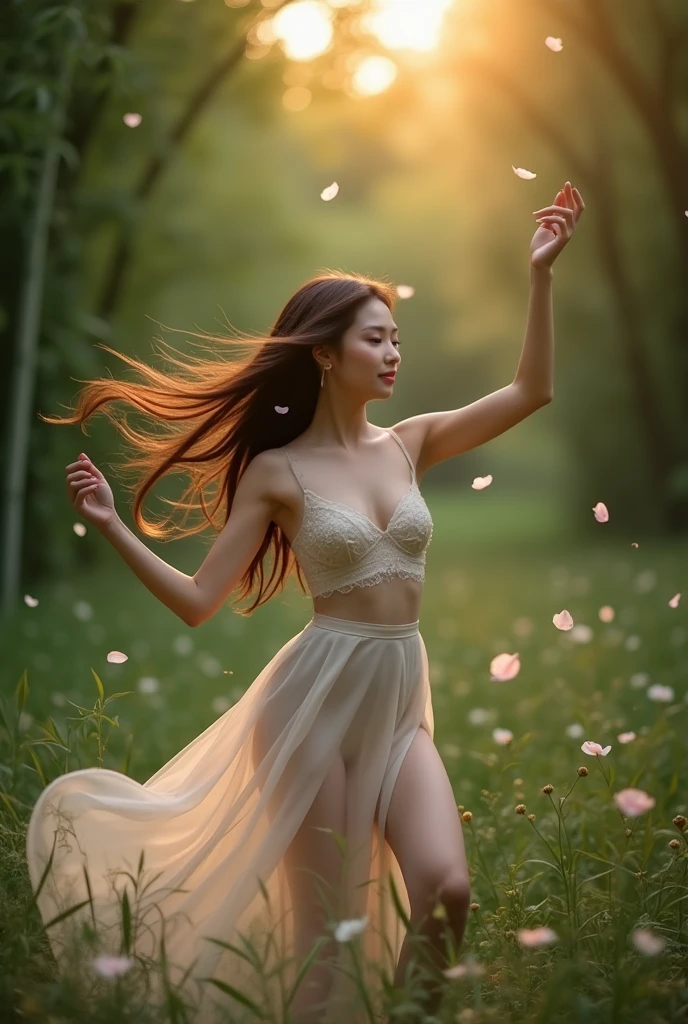 Naked Vietnamese girl ,beautiful round breasts ,gentle eyes,dance 
