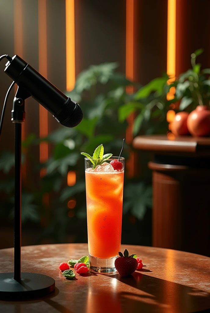 Hin Smoothie drink microphones breaking new podium luxury studio light shadow