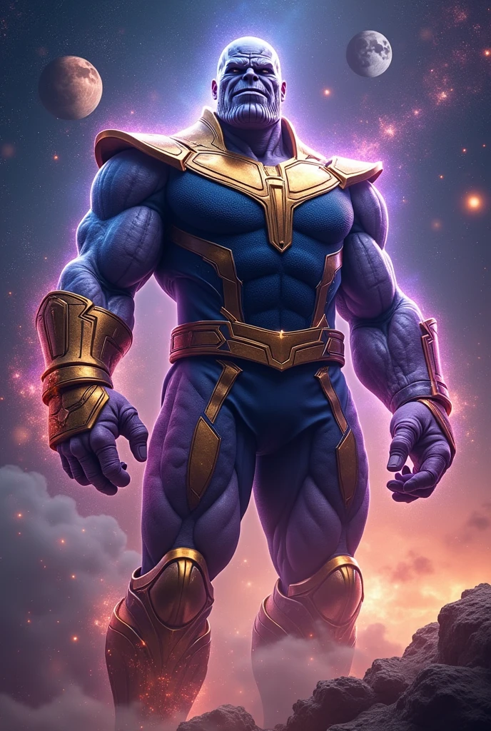 fusion of the super villain thanos with the planets of the universe.