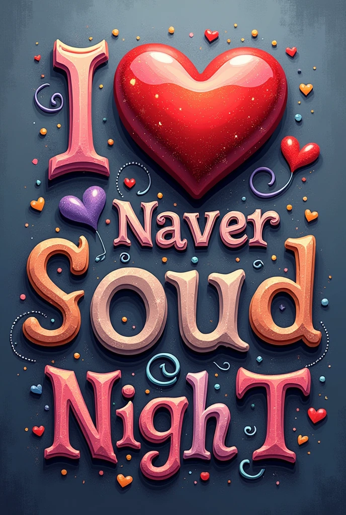 Colorful graphic design featuring the text दीपक मे अगर नूर ना होता,तनहा दिल ये मजबूर ना होता,हम आपको गुड नाईट कहने आते,अगर आपका घर इतना दूर ना होता।Good Night! in a stylish font. The letters are adorned with glittering effects, and a shiny red heart is incorporated above the word. Swirling decorative elements in shades of purple, blue, and orange surround the text, set against a muted gray background.