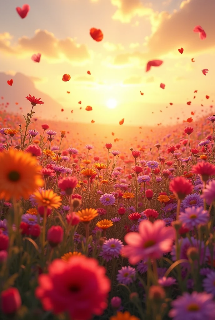 sea of flowers, sea of love, petals are flying, overflowing with flowers, flowers soaring in the air