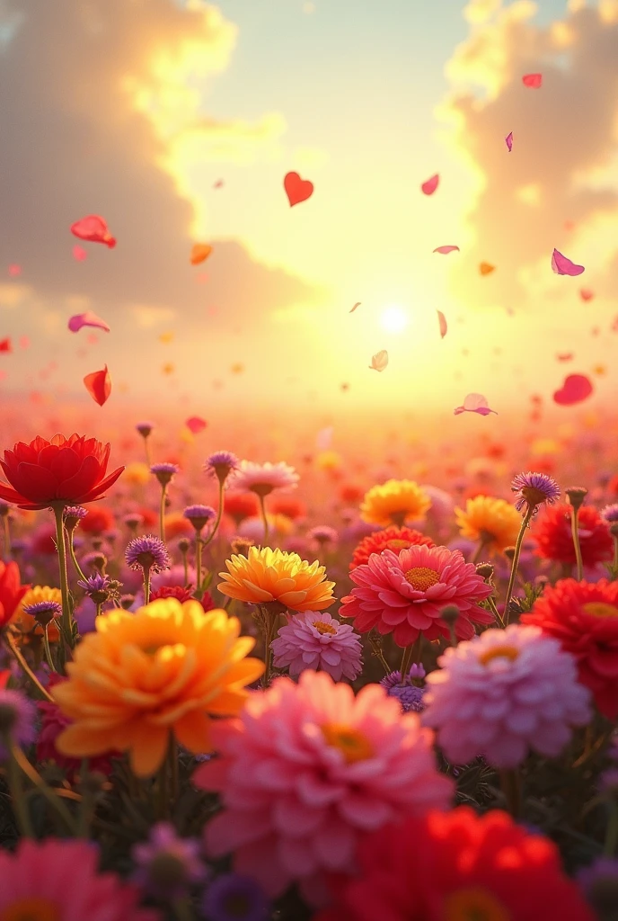 sea of flowers, sea of love, petals are flying, overflowing with flowers, flowers soaring in the air
