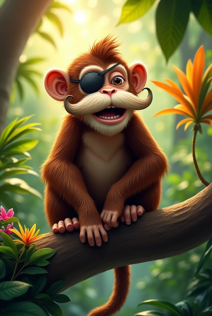 produce a monkey with a mustache and an eye patch