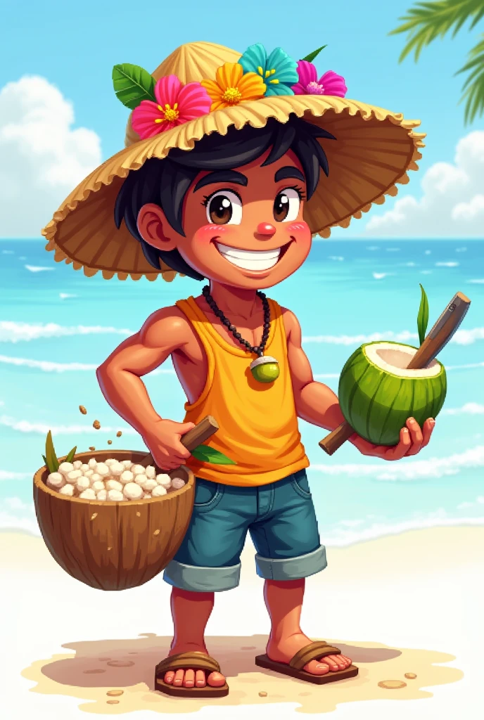 create a pixelated coconut seller with transparent background to put in a 2d game
