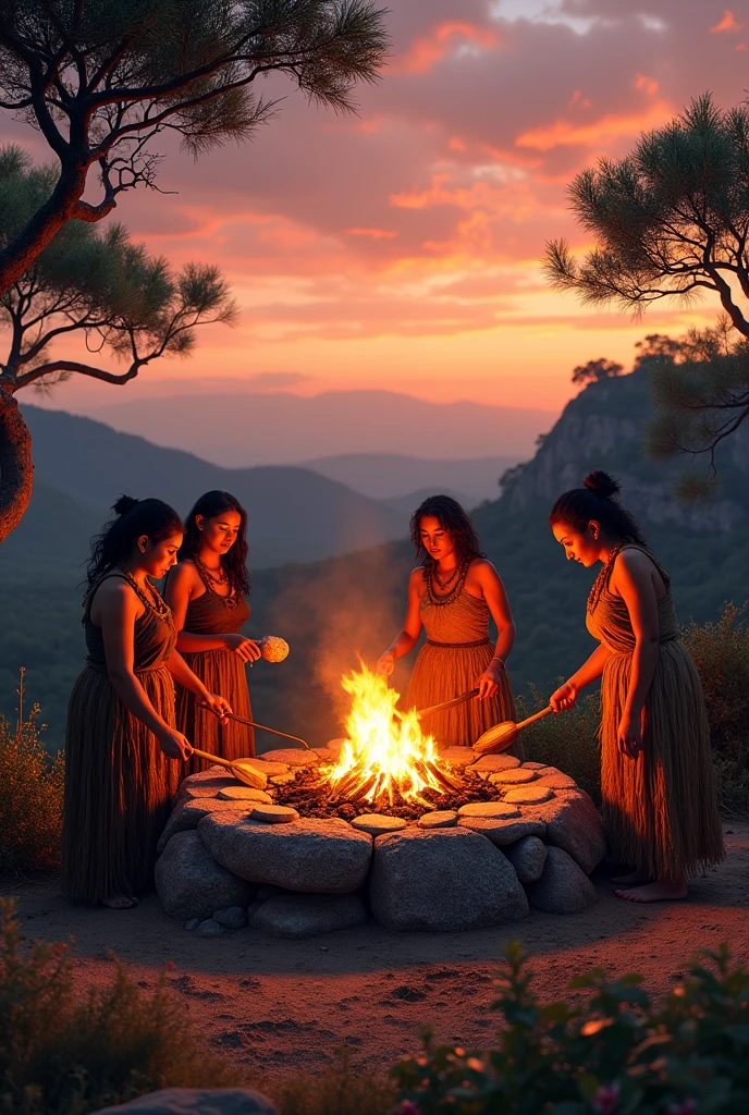 Several women cooking since prehistoric times