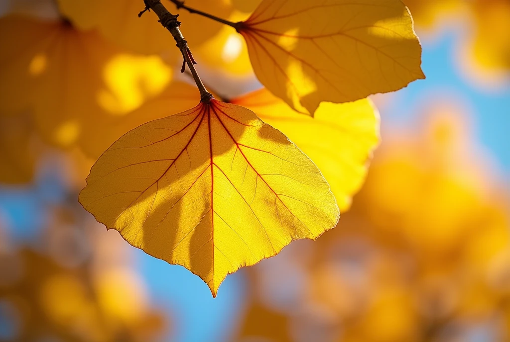 Hd photography, from green to yellow ginkgo leaves, reflecting the change of weather to autumn, low Angle composition, aperture, --ar 2:3 --v 6.1