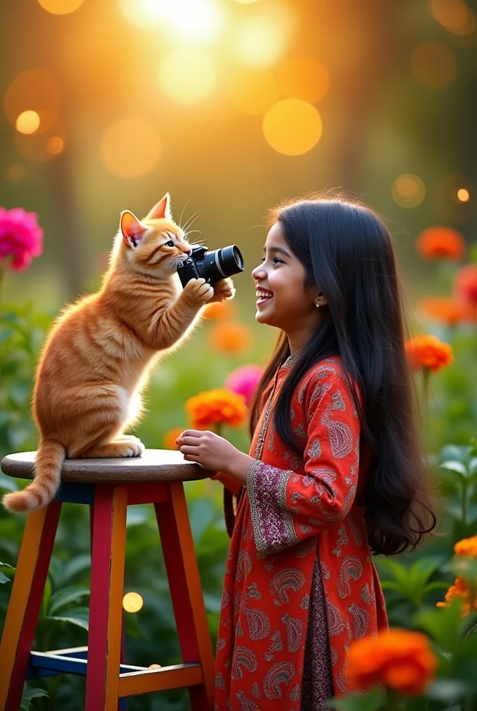 Cat photographer clicking photo of Indian girl 