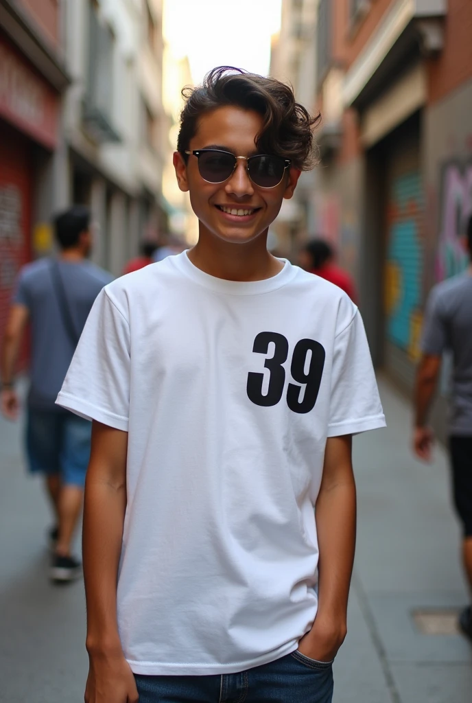 a t-shirt with the number printed on the left chest