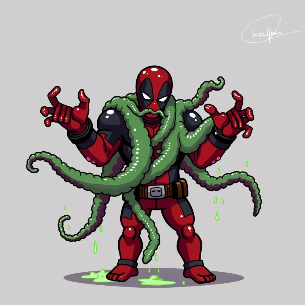 Marvel Heroes, Deadpool, Tentacle entanglement, uniform, Binding hands togethe, Foreign object invasion, monster breeding, wet, slime, tentacles, slimy tentacles, monster and human breeding, Tentacles wrapped around the body, Insert tentacles into the body