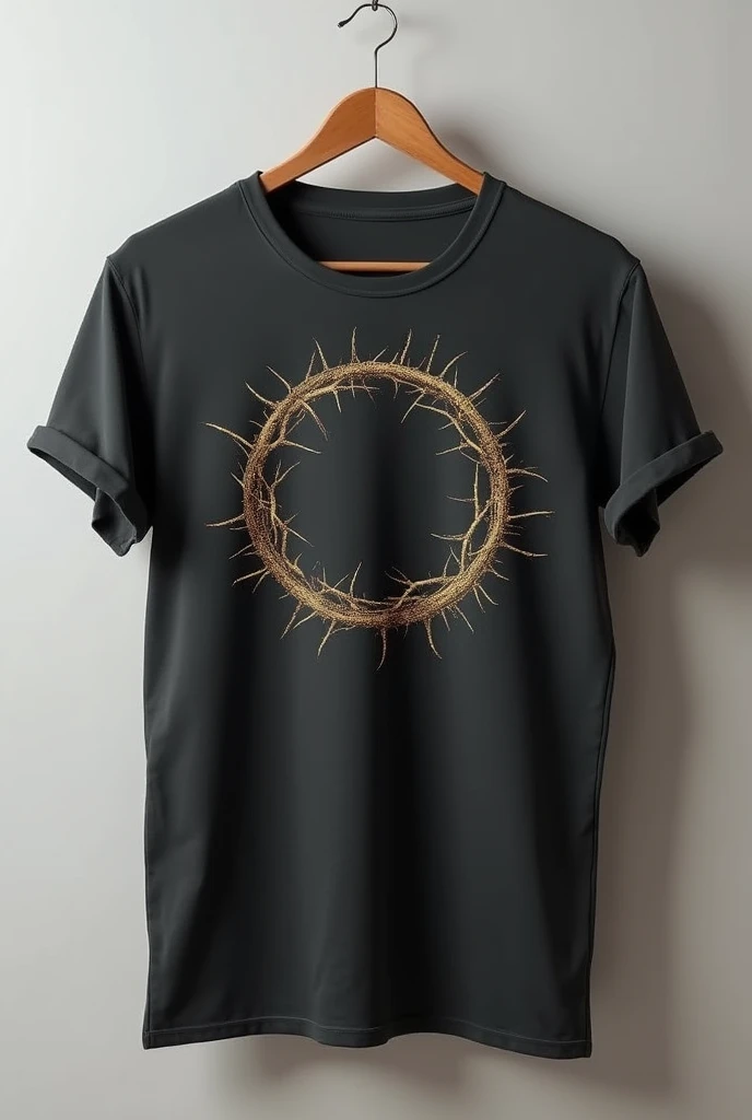 a t-shirt with a crown of thorns written on the left chest 

