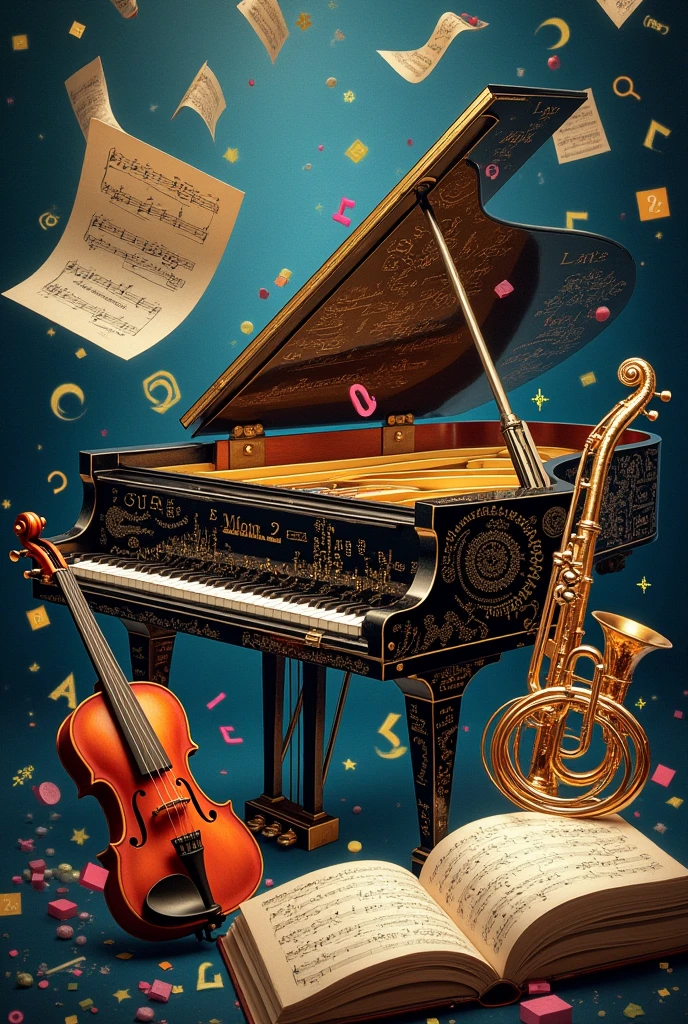 Image of a connection between mathematics and music theory and music in general with instruments that highlight mathematical theory more