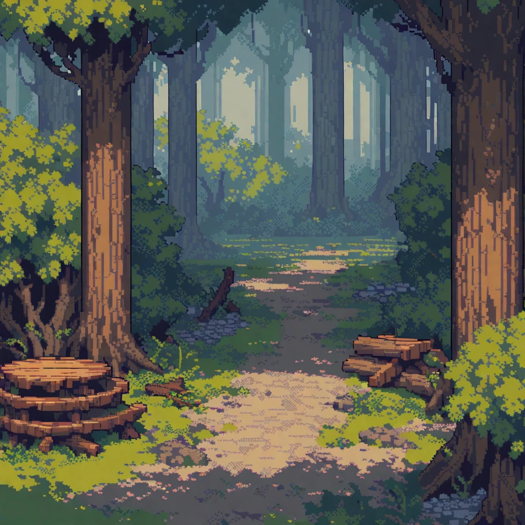 (masterpiece, best quality:1.2), pixel art, forest, garden, wood, depression
