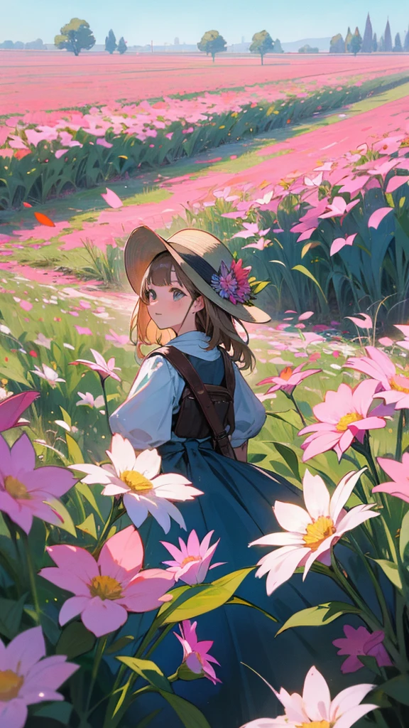 I want a picture of one in a field full of flowers