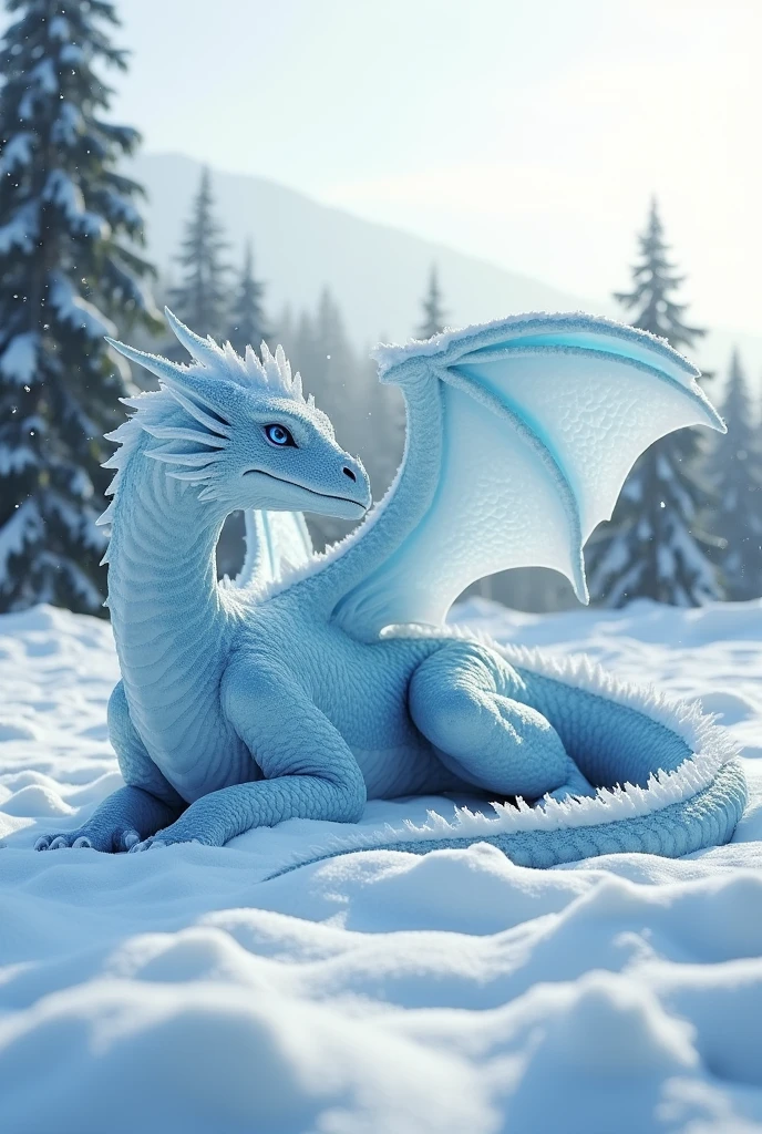 An ice dragon hidden in a snowy landscape 