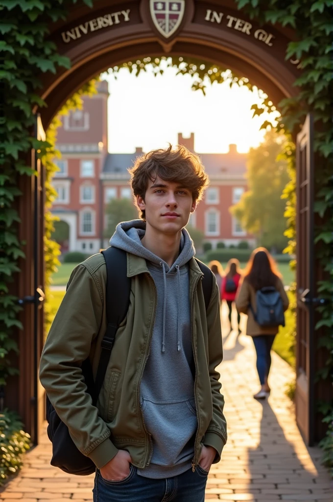 Handsome boy college outdoor gate entry 