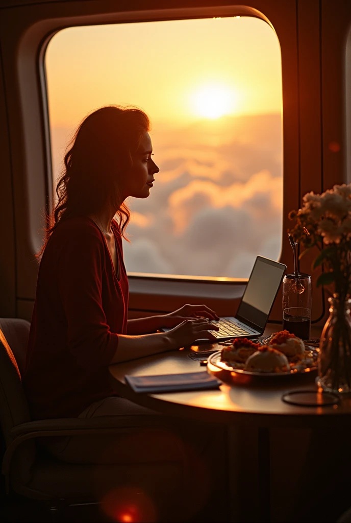 Create a vision board for me which includes
A boss lady sitting alone in the cabin and working and outside its dawning don't show face
In a image include a family eating a dinner together
In an image include seating in a girl seating in a private jet
In an image include a grand indian wedding on a beach
In an image include a group of friends chilling out
Dont reveal faces in any of the image