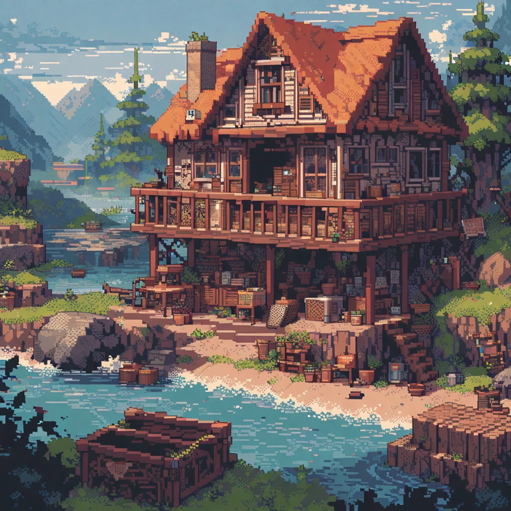 (masterpiece, best quality:1.2), pixel art, house, office, wood, depression