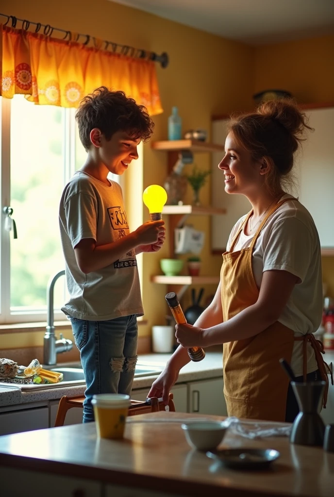 Believe me, agers changing light bulbs at home with their parents