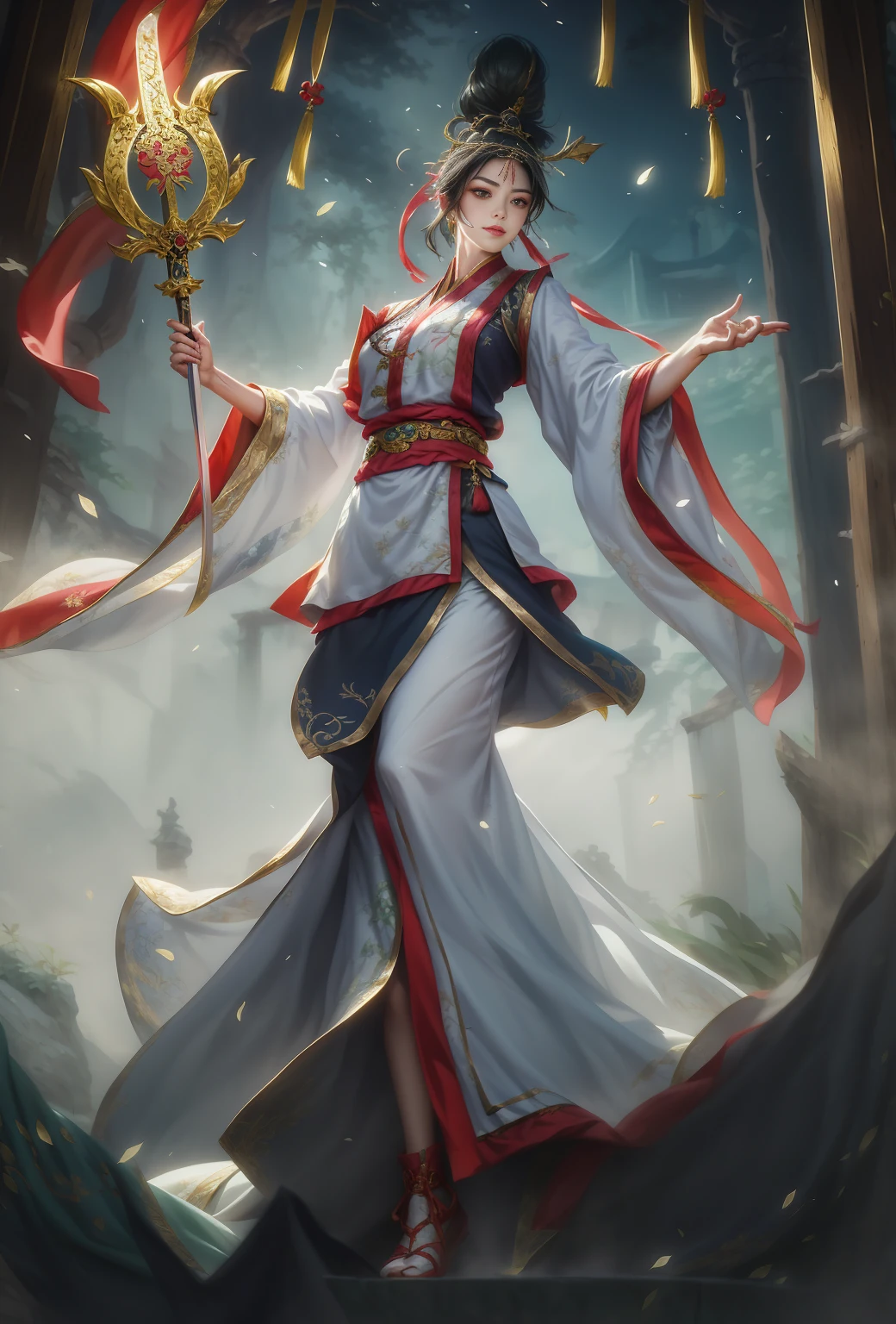 (masterpiece),Realism,Character portraits, panoramic,((whole body)),swordsman,Chinese style martial arts,Best quality,Detailed face,Smile,Meticulous attention to detail,Depth of Field,Beautiful and delicate eyes,Facing the audience,Looking at the audience,1 Girl,Holding a long sword,Breast augmentation,女swordsman身银色鳞甲,Gray-green robe,Silver Scale Bracers,Silver Scale Boots,Embroidered cloth shoes,Large long sleeves,