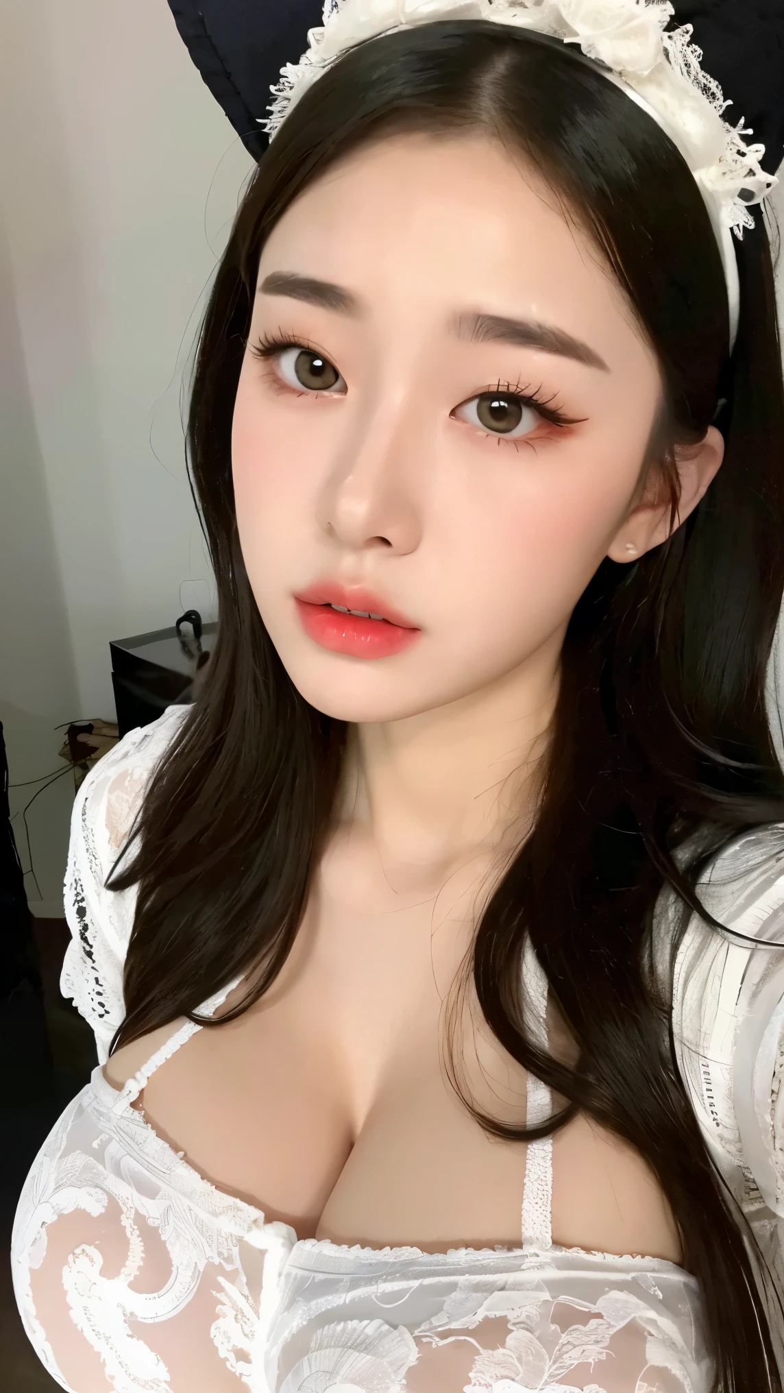 A girl with a perfect figure, very beautiful face and eyes,long hair, , Huge breasts,Huge breasts,The bust is really big,Baogou,lace fabric、Sexy jumpsuits、cat ear headband、Gorgeous accessories、knee socks,beautiful skin,Beautiful long legs, Sexy ass,Soaked clothes