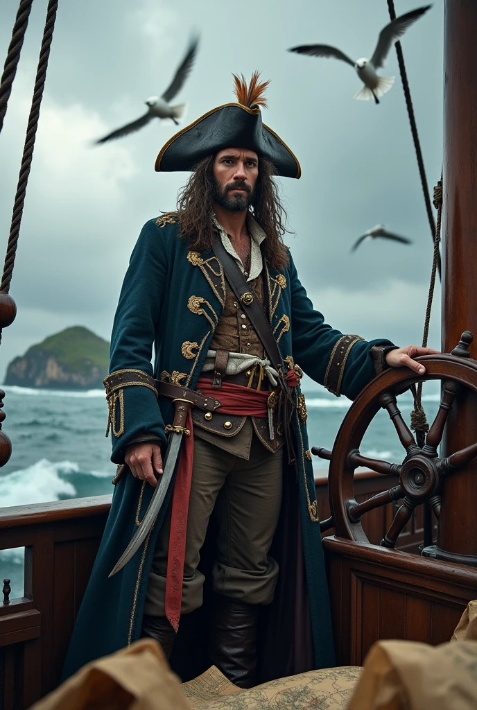 A full picture of a captain pirate. 