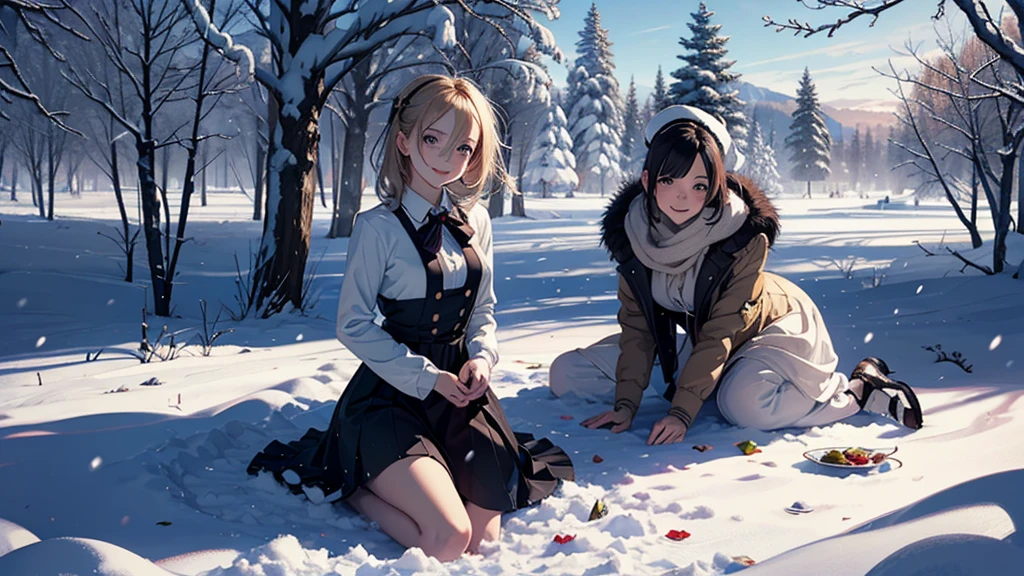 masutepiece, (masutepiece, Best Quality, Ultra-detailed, Photorealistic, extremely delicate and beautiful),
Alice in Wonderland, at winter, Playing in the snow, Happy smile, Very beautiful girl, correct facial features, detailed image of a girl