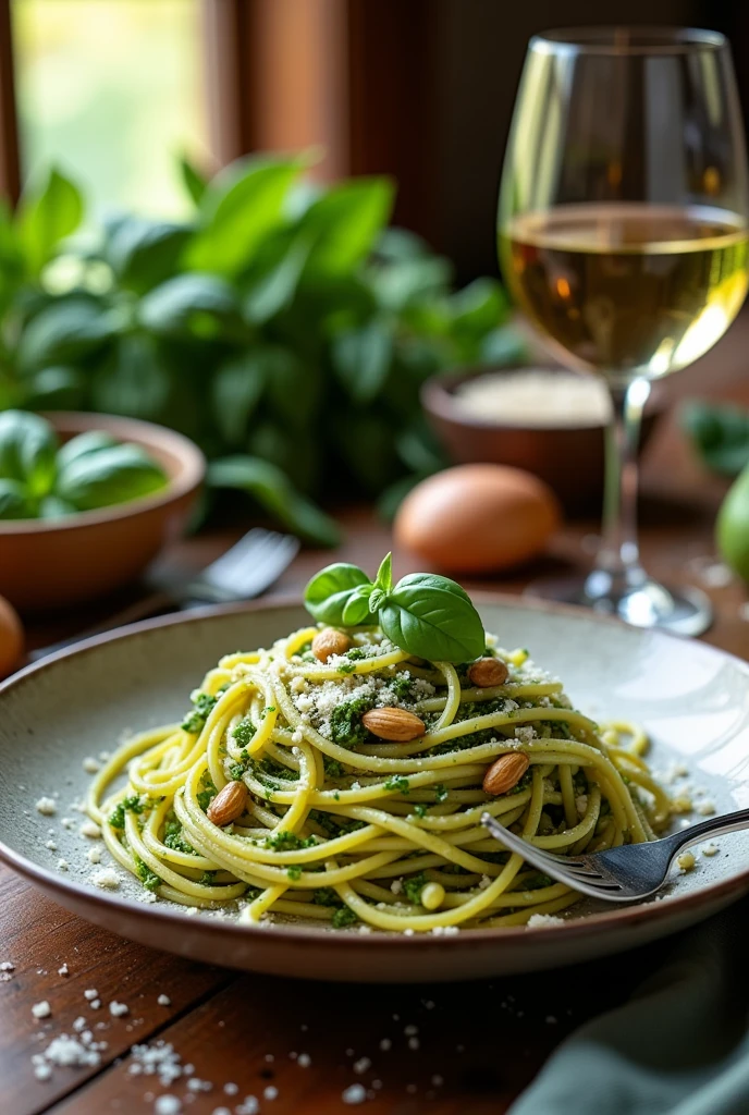 Spaghetti pesto pasta dish proffesional picture