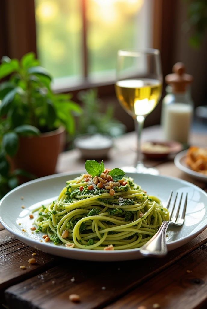Spaghetti pesto pasta dish proffesional picture