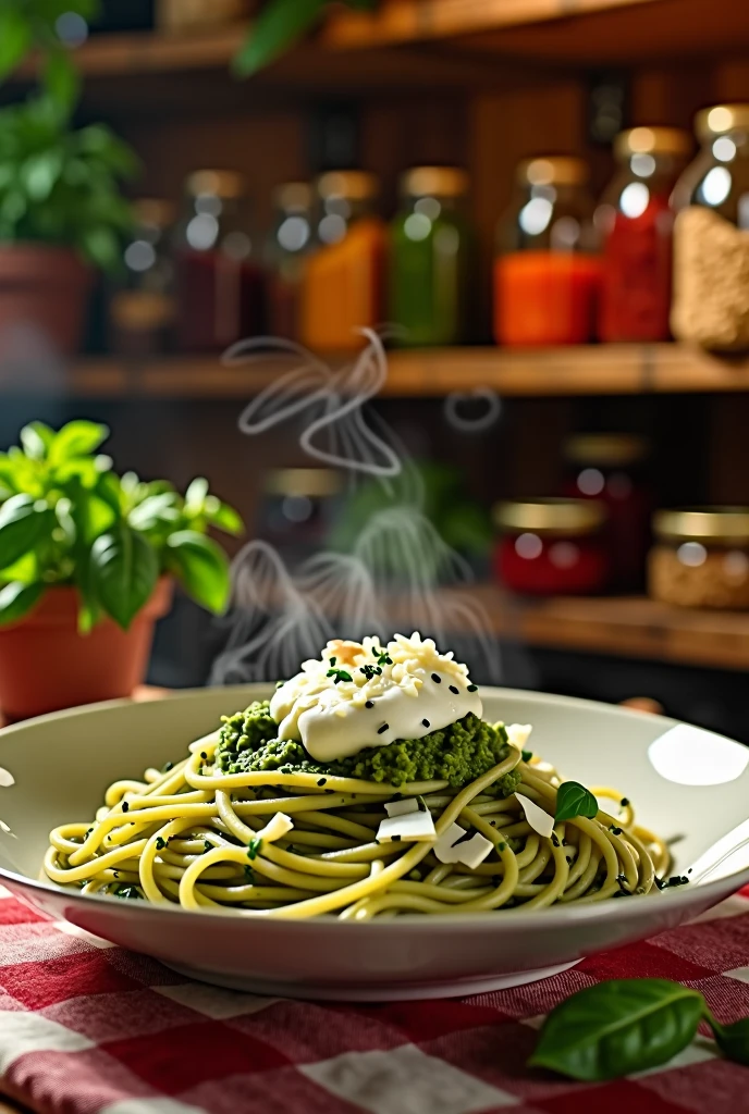 Spaghetti pesto with Ricotta and Parmesan