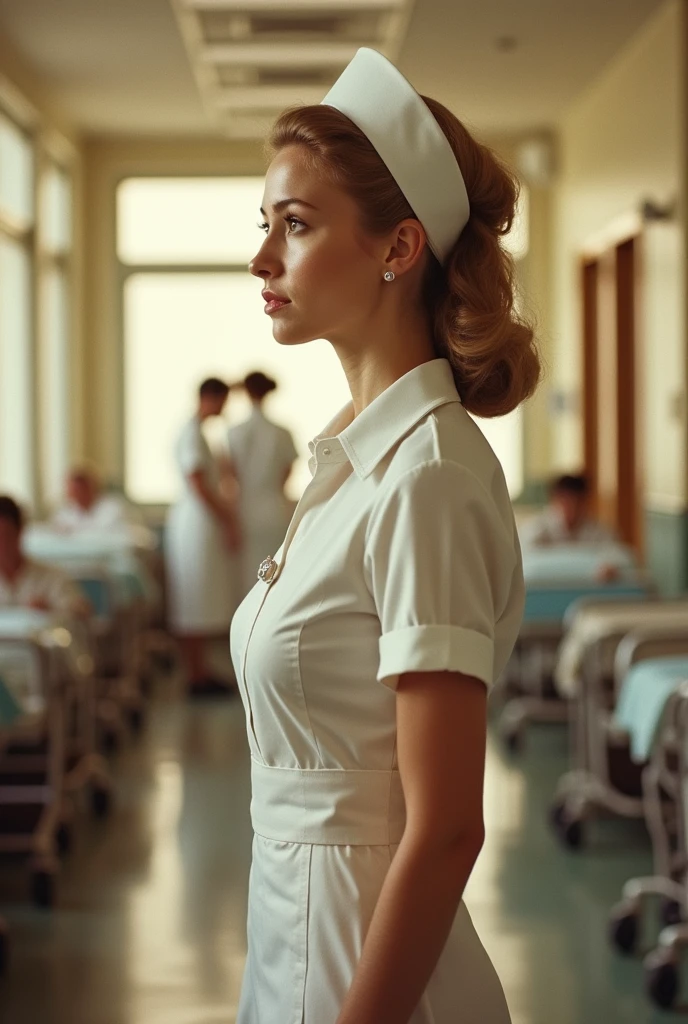 1970&#39;s nurse in uniform in profile 