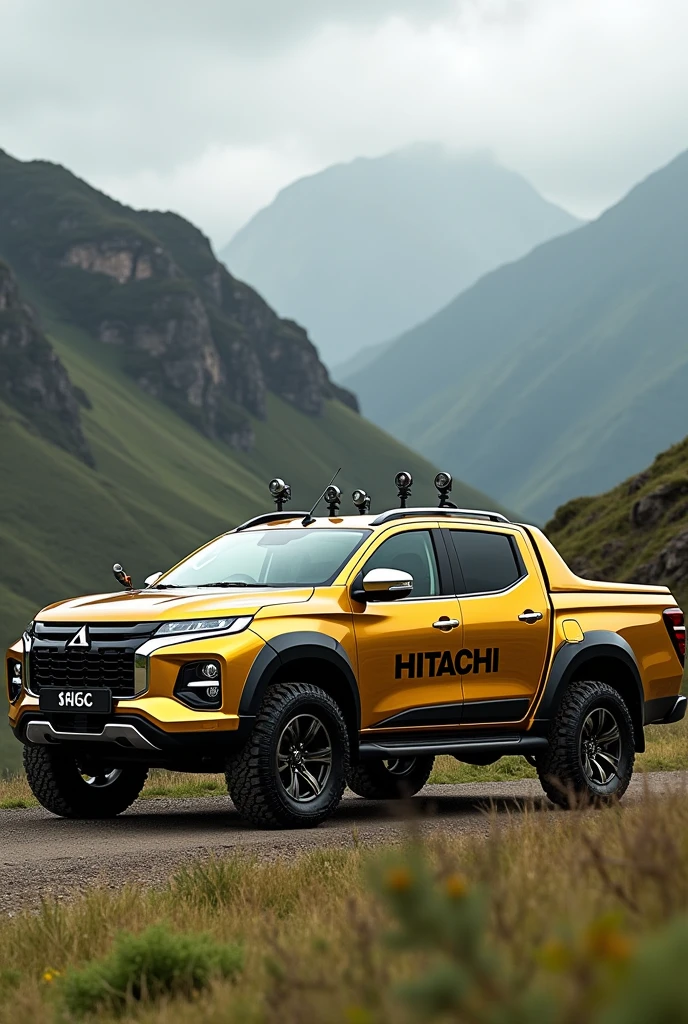 All-terrain all-luxury Picak, gold-colored, modern, buried with 8 mirror-colored cameras with a writing that says HITACHI 