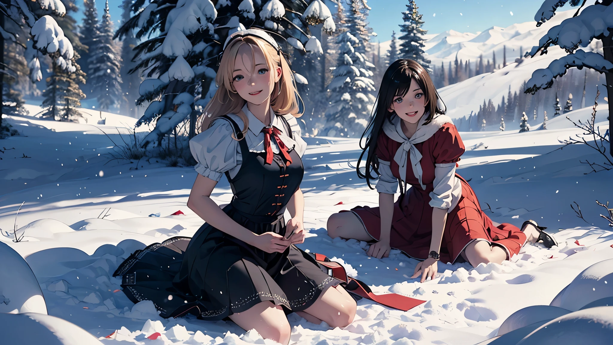masutepiece, (masutepiece, Best Quality, Ultra-detailed, Photorealistic, extremely delicate and beautiful),
Alice in Wonderland, at winter, Playing in the snow, Happy smile, Very beautiful girl, correct facial features, detailed image of a girl