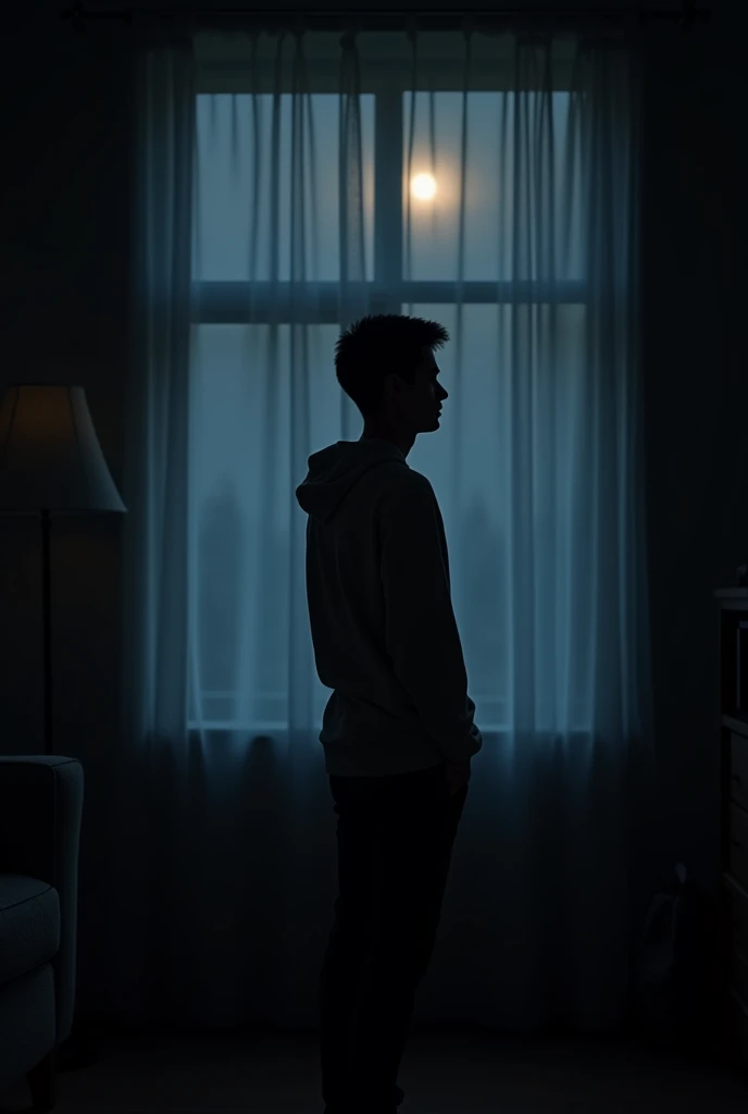 It was night and his family was already in bed sleeping, it was dark