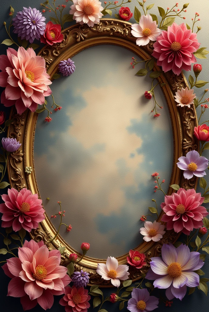 Close-up of a Renaissance style painting featuring a transparent background. The painting is adorned with a variety of floral elements that add to its visual appeal.
