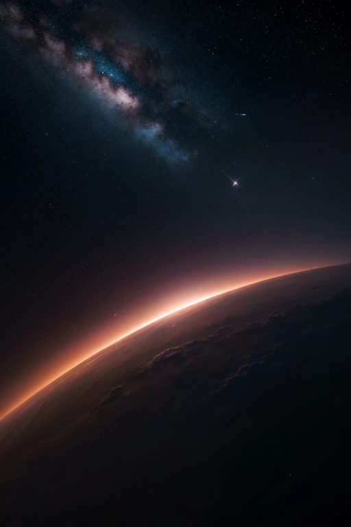 a vast cosmic landscape, distant stars, glowing nebulae, dark matter, interstellar dust, celestial bodies, deep space exploration, futuristic sci-fi, cinematic lighting, dramatic chiaroscuro, (best quality,8k,highres,masterpiece:1.2),ultra-detailed,(photorealistic:1.37),dramatic cinematic lighting,vibrant colors,volumetric fog,intricate details,awe-inspiring scale,mysterious and ethereal