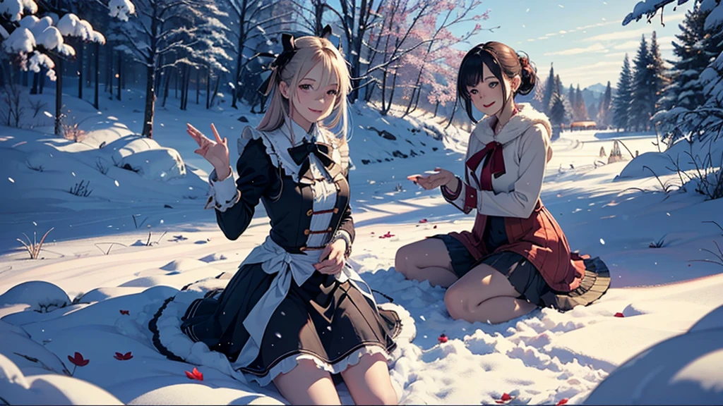 masutepiece, (masutepiece, Best Quality, Ultra-detailed, Photorealistic, extremely delicate and beautiful),
Alice in Wonderland, at winter, Playing in the snow, Happy smile, Very beautiful girl, correct facial features, detailed image of a girl